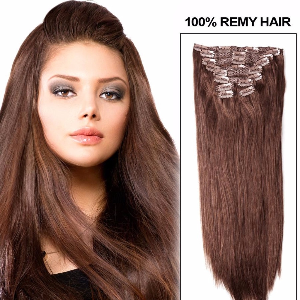 16" MEDIUM BROWN(#4) 7 PCS CLIP IN HUMAN HAIR